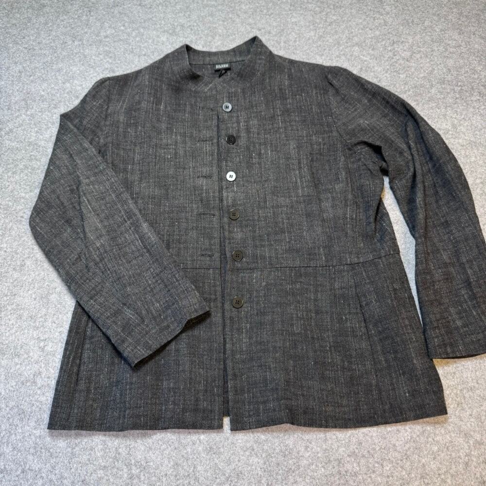 Eileen Fisher Women L Gray Linen Blend Jacket Made USA Italian Fabric Pockets